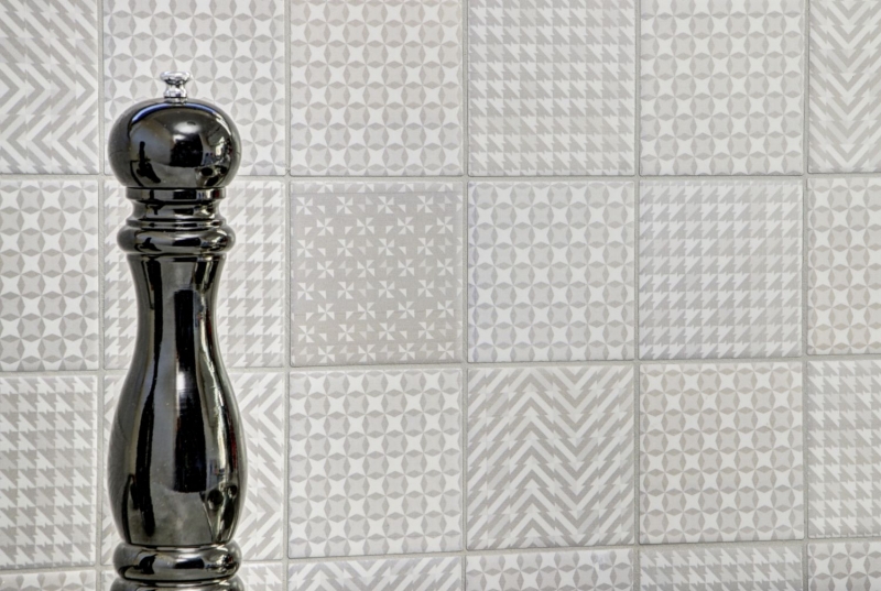 Motif main Retro Vintage Carreau de mosaïque Céramique blanche Geo White MOS22B-1401_m