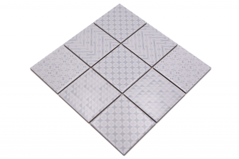 Motif main Retro Vintage Carreau de mosaïque Céramique blanche Geo White MOS22B-1401_m