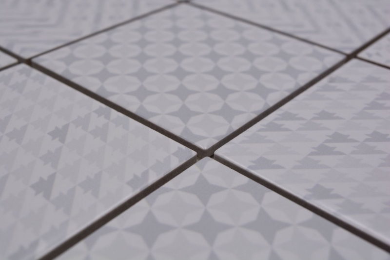 Motif main Retro Vintage Carreau de mosaïque Céramique blanche Geo White MOS22B-1401_m