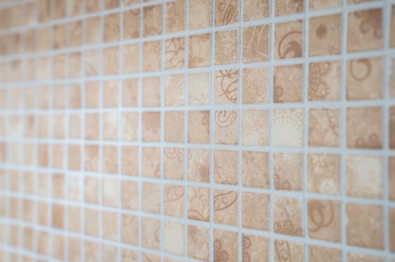 Motif main Carreau de mosaïque Rétro Vintage Mosaïque céramique beige marron Dos de cuisine MOS18D-1412_m