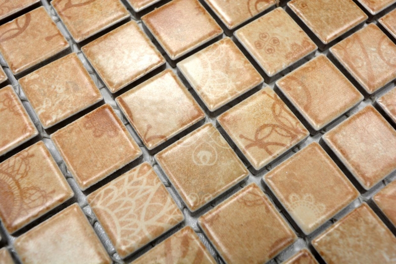Motif main Carreau de mosaïque Rétro Vintage Mosaïque céramique beige marron Dos de cuisine MOS18D-1412_m