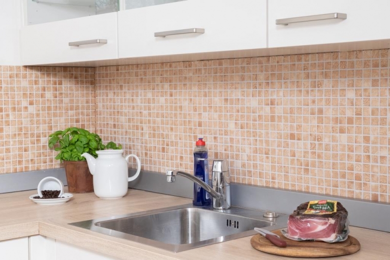 Motif main Carreau de mosaïque Rétro Vintage Mosaïque céramique beige marron Dos de cuisine MOS18D-1412_m