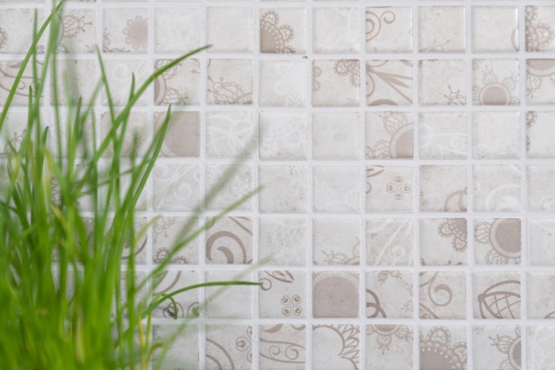 Motif main Carreau de mosaïque Rétro Vintage Mosaïque céramique grise Kaki Carrelage MOS18D-1402_m
