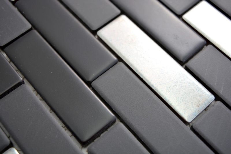 échantillon manuel mosaïque composite céramique noir argent chromé baguettes carrelage MOS26-0317_m