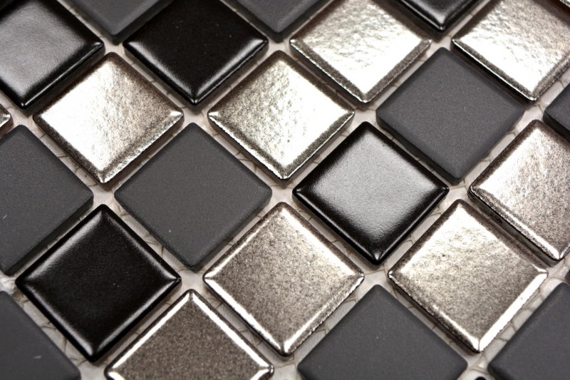 Échantillon manuel Carreau de mosaïque Céramique noir argenté anthracite chrome Dos de cuisine MOS18-0317_m
