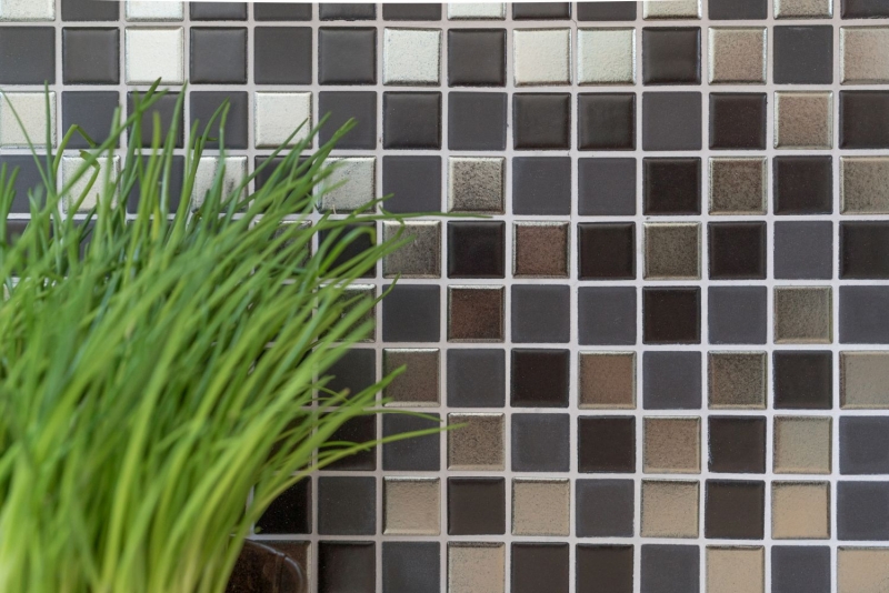 Échantillon manuel Carreau de mosaïque Céramique noir argenté anthracite chrome Dos de cuisine MOS18-0317_m