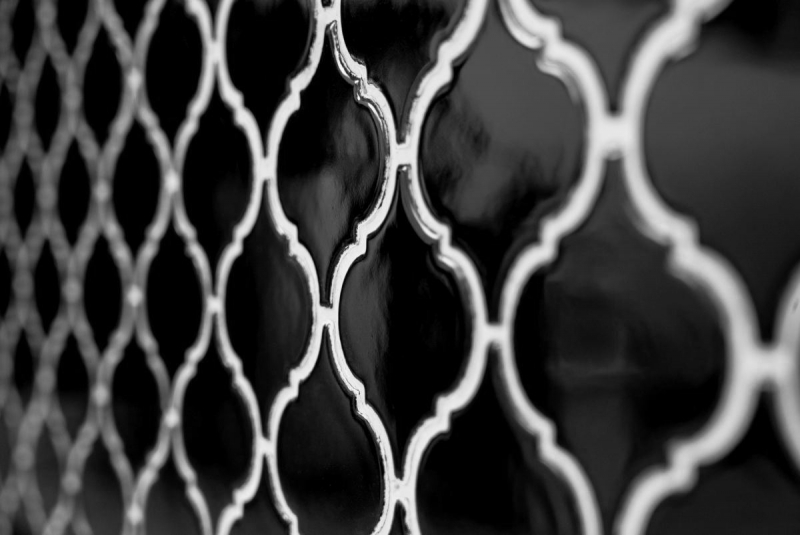 Motif main Retro Vintage Carreau de mosaïque Céramique Florentine noir brillant MOS13-2BG_m