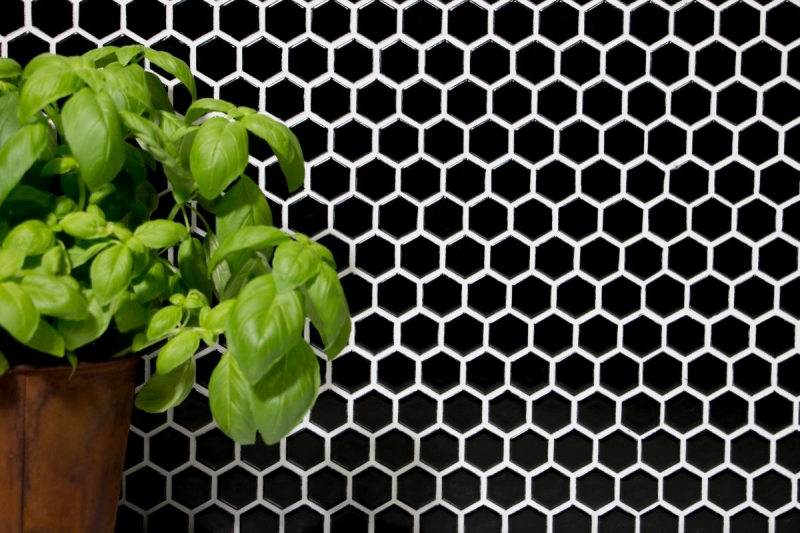 Motif main Mosaïque Céramique Hexagone noir brillant Carrelage mural Carrelage salle de bain MOS11A-0302_m