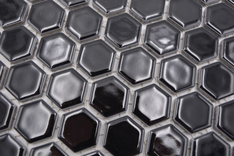 Motif main Mosaïque Céramique Hexagone noir brillant Carrelage mural Carrelage salle de bain MOS11A-0302_m