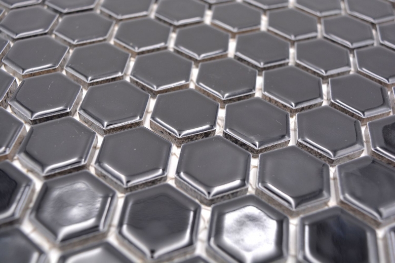 Motif main Mosaïque Céramique Hexagone noir brillant Carrelage mural Carrelage salle de bain MOS11A-0302_m