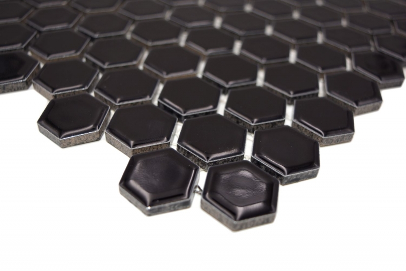 Motif main Mosaïque Céramique Hexagone noir brillant Carrelage mural Carrelage salle de bain MOS11A-0302_m