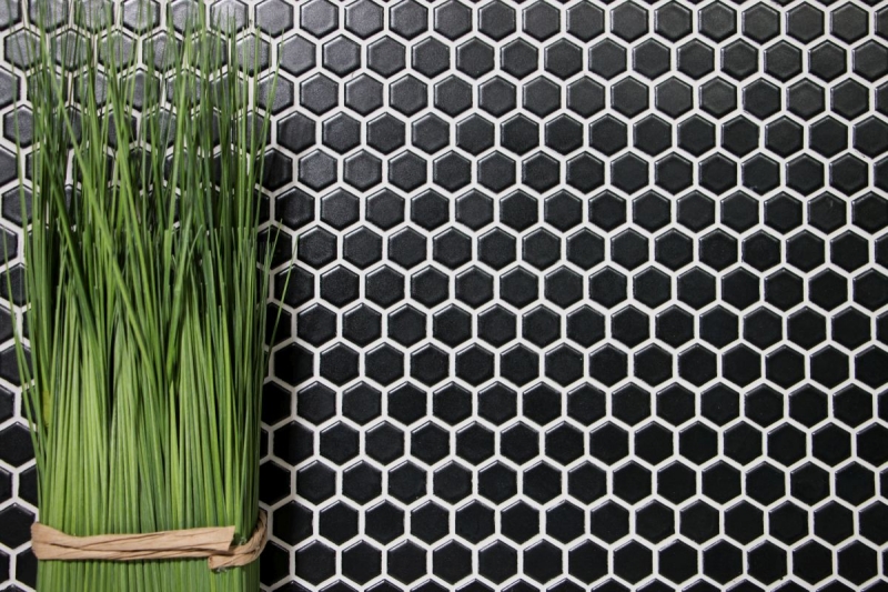 Motif main Mosaïque Céramique Hexagone noir mat Miroir de fond de douche MOS11A-0311_m