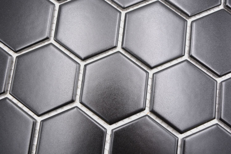 Motif main Mosaïque Céramique Hexagone noir mat Miroir de fond de douche MOS11B-0311_m