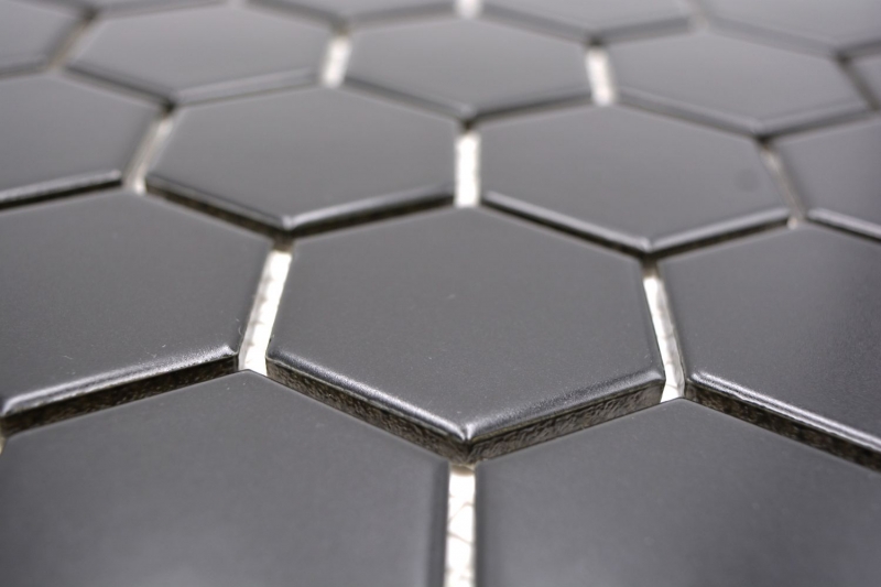 Motif main Mosaïque Céramique Hexagone noir mat Miroir de fond de douche MOS11B-0311_m