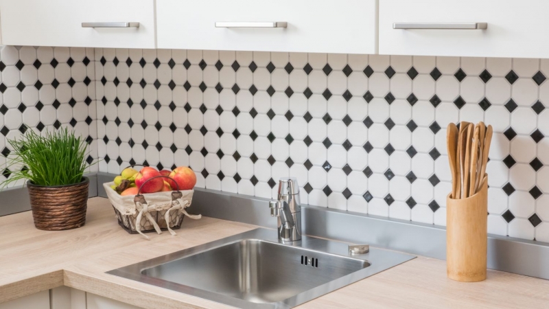 Motif main Mosaïque Céramique Octagon blanc mat noir brillant Carrelage mural Carrelage de salle de bain MOS13-OctaG468_m