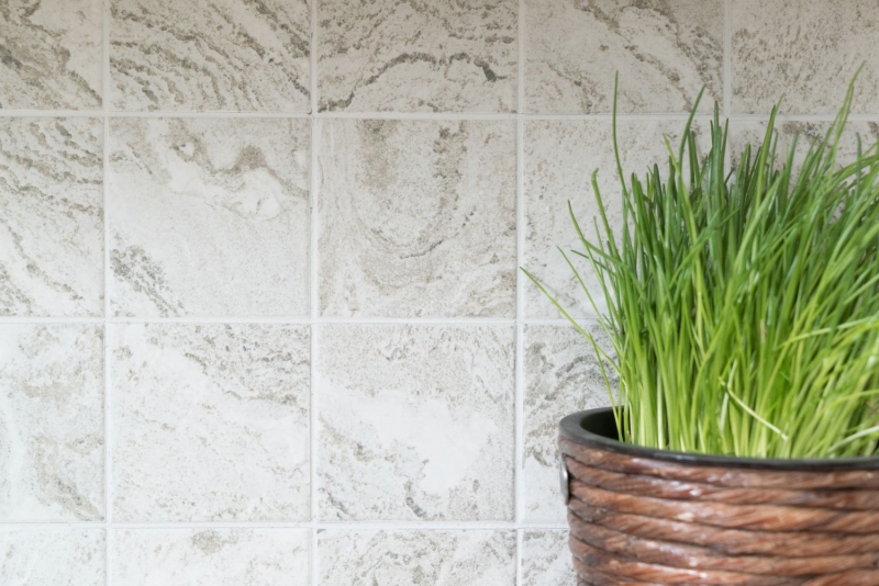 Motif main Carreau mosaïque Céramique aspect pierre Structure gris clair Carrelage cuisine MOS22-HWA9LG_m
