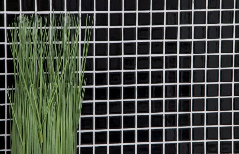 Motif manuel Carreau de mosaïque Céramique NOIR BRILLANT Mur Carrelage cuisine MOS18-0302_m