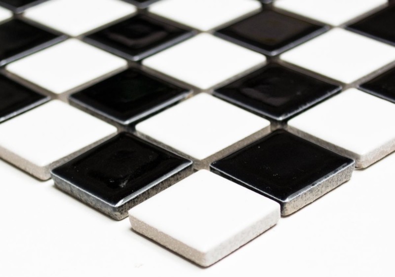 Motif manuel Carreau de mosaïque Céramique Échiquier noir blanc brillant Carrelage MOS18-0306_m