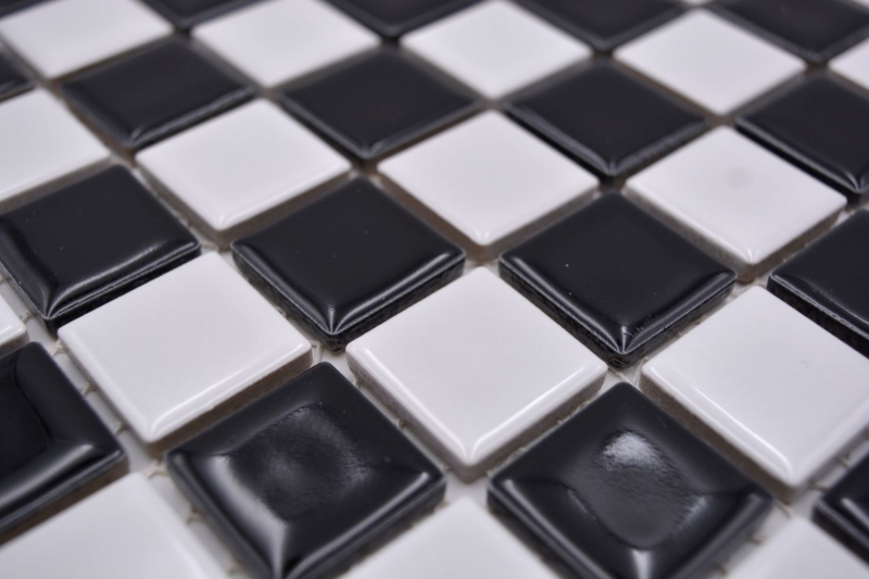 Motif manuel Carreau de mosaïque Céramique Échiquier noir blanc brillant Carrelage MOS18-0306_m