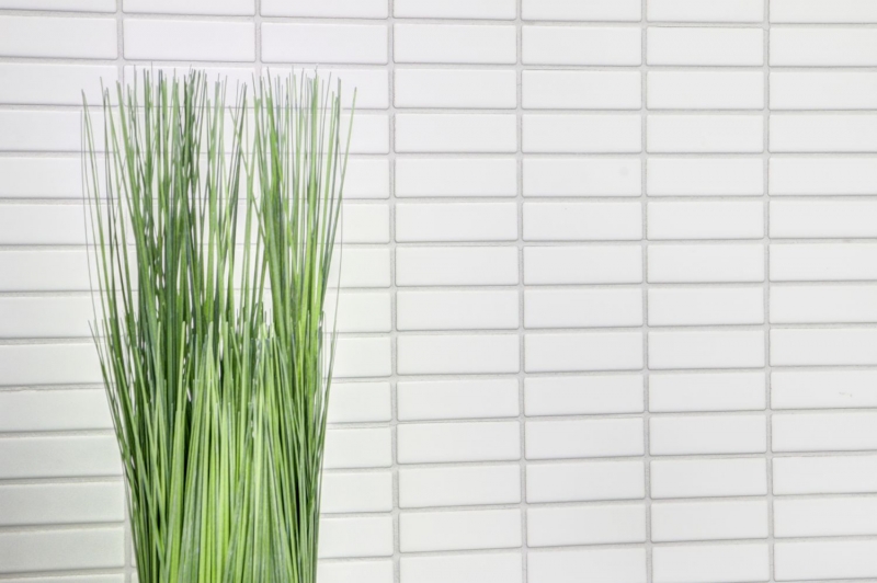 Motif main Carreau mosaïque Céramique baguettes blanc brillant Carrelage cuisine MOS24-0102_m