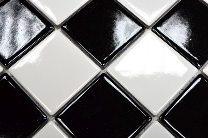 Échantillon manuel de carreaux de mosaïque de cuisine damier noir blanc brillant MOS16-CD200_m