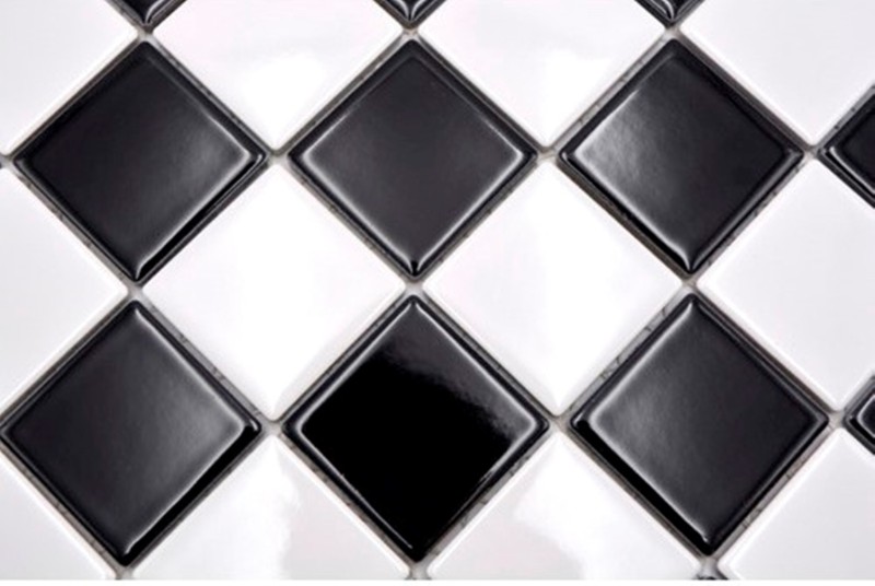 Échantillon manuel de carreaux de mosaïque de cuisine damier noir blanc brillant MOS16-CD200_m