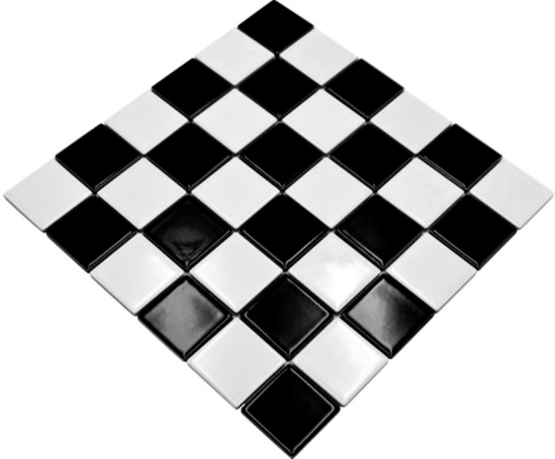 Échantillon manuel de carreaux de mosaïque de cuisine damier noir blanc brillant MOS16-CD200_m