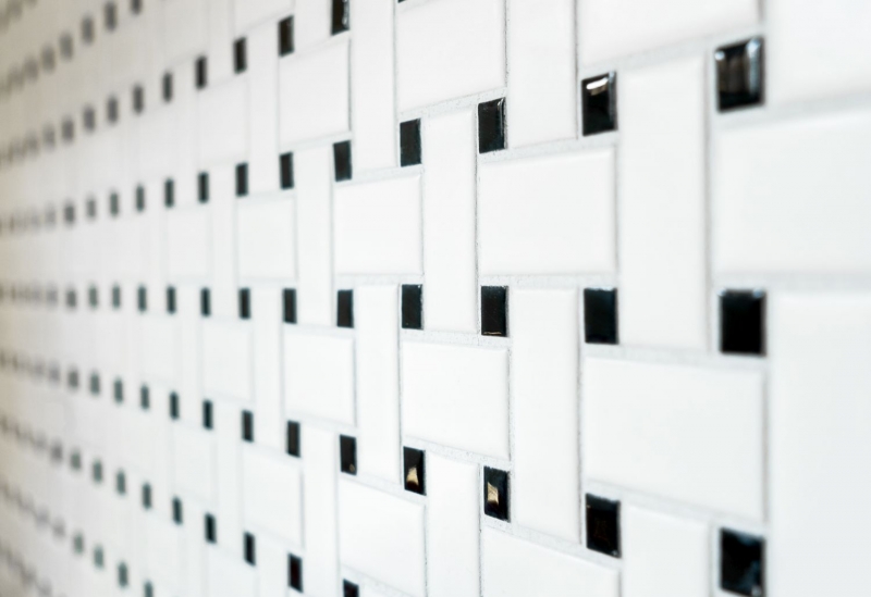 Motif main Carreau de mosaïque Céramique Basket blanc mat noir mat MOS13-CBAS19_m