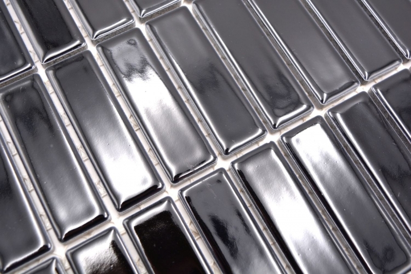 Motif main Carreau de mosaïque Céramique baguettes noir brillant Dos de douche MOS24-0302_m
