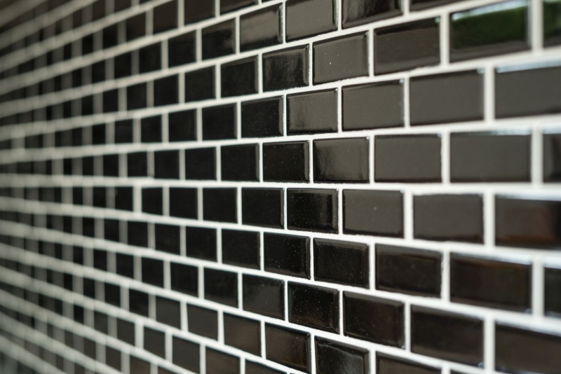 Motif main Mosaïque Carreau céramique Brick noir brillant Dos de cuisine Protection anti-projections MOS24-4BG_m
