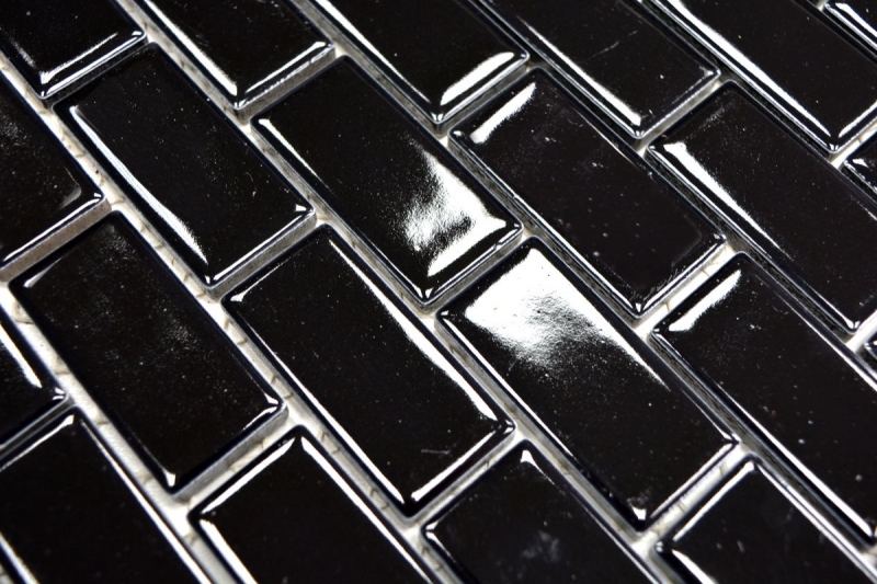 Motif main Mosaïque Carreau céramique Brick noir brillant Dos de cuisine Protection anti-projections MOS24-4BG_m