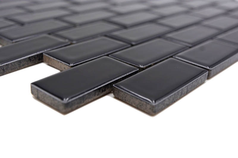 Motif main Mosaïque Carreau céramique Brick noir brillant Dos de cuisine Protection anti-projections MOS24-4BG_m