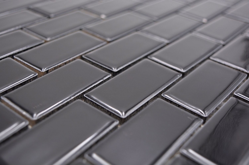 Motif main Mosaïque Carreau céramique Brick noir brillant Dos de cuisine Protection anti-projections MOS24-4BG_m