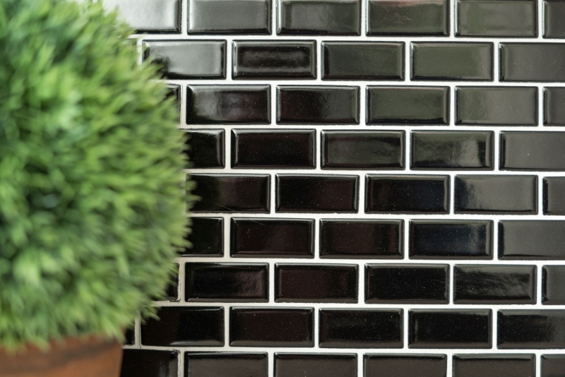 Motif main Mosaïque Carreau céramique Brick noir brillant Dos de cuisine Protection anti-projections MOS24-4BG_m