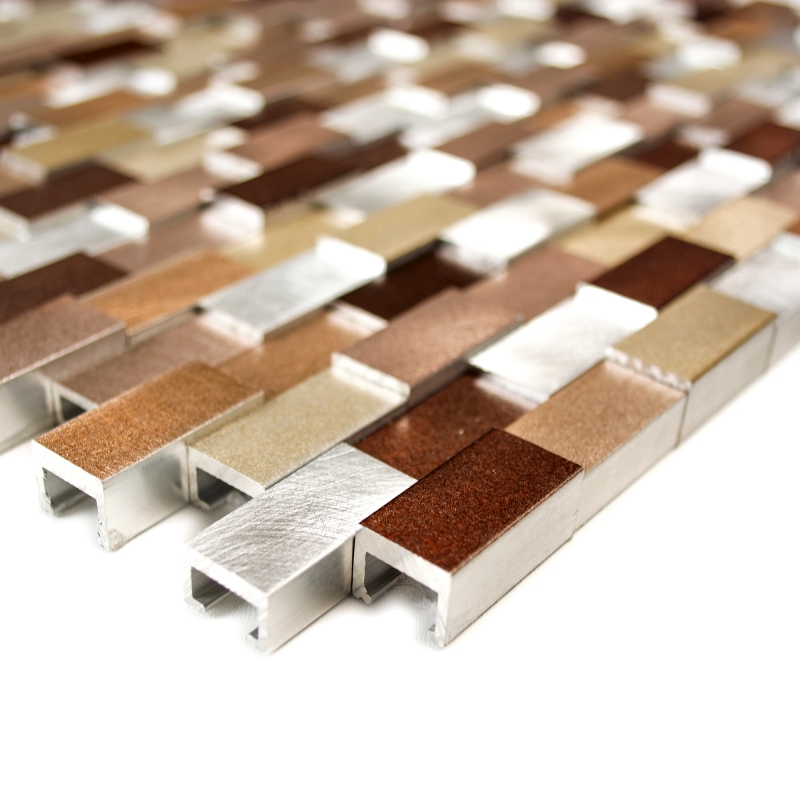 Motif main mosaïque carreau aluminium Brick aluminium 3D alu argent cuivre MOS49-0207_m