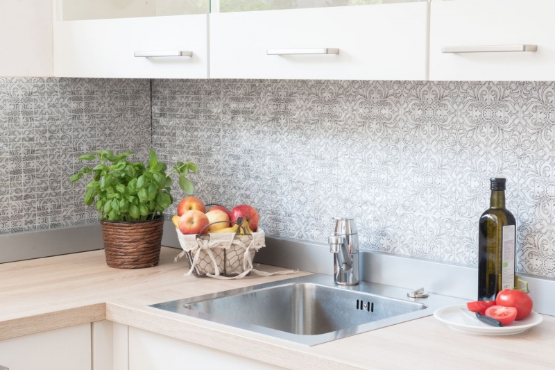 Motif manuel Carreau de mosaïque Aluminium Rectangle Alu argent Miroir de carrelage Cuisine MOS49-C101D_m