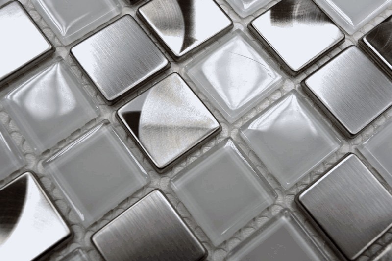 Motif main Carreau de mosaïque Translucide acier inoxydable Mosaïque de verre Crystal acier blanc clair MOS129-0104_m