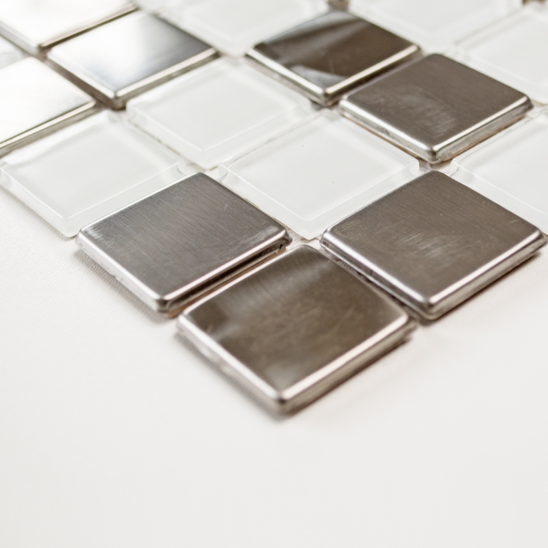 Motif main Carreau de mosaïque Translucide acier inoxydable Mosaïque de verre Crystal acier blanc clair MOS129-0104_m