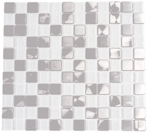 Motif main Carreau de mosaïque Translucide acier inoxydable Mosaïque de verre Crystal acier blanc clair MOS129-0104_m