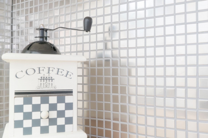Motif main Carreau mosaïque acier inoxydable argenté acier brossé Carrelage cuisine MOS129-CE15D_m