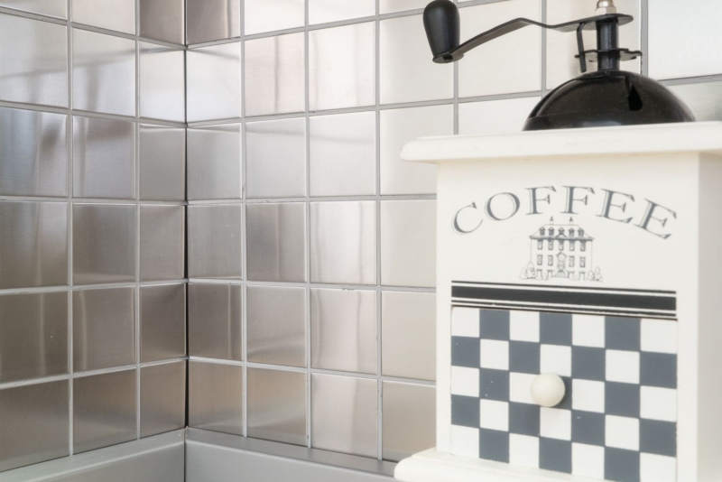 Motif main Carreau mosaïque acier inoxydable argenté acier brossé Carrelage cuisineMOS129-48D_m