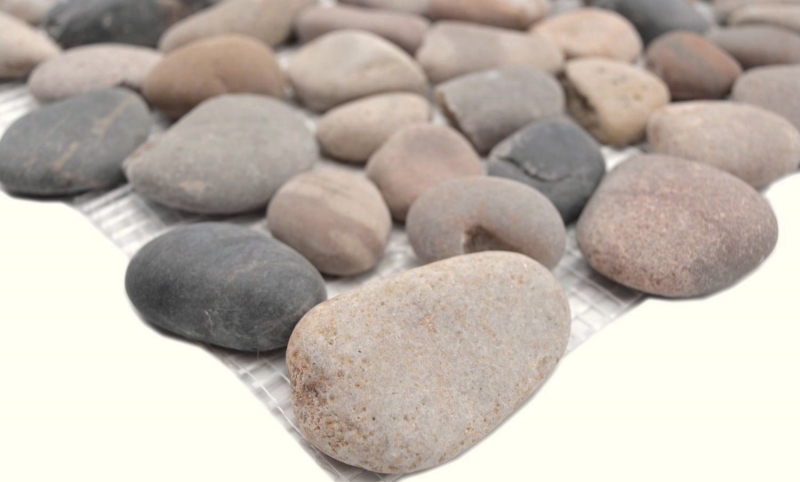 Motif main mosaïque galet de rivière galet de pierre noir galet bombé beige gris noir MOS30-1204_m
