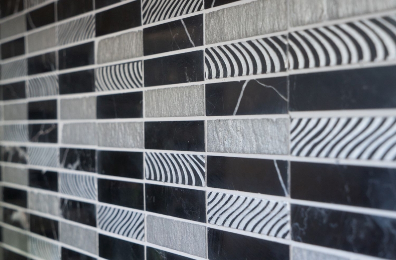 Motif main Carreau de mosaïque Marbre Pierre naturelle Pierre rectangulaire Carving argent noir MOS40-STN89_m