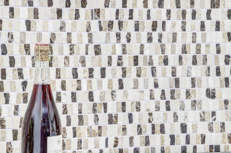 Motif main Carreau de mosaïque Marbre pierre naturelle bâtonnets beige Carpet Crema Marfil Dark Emperador honed MOSSopo-M10-VH21_m