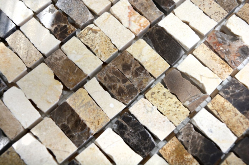 Motif main Carreau de mosaïque Marbre pierre naturelle bâtonnets beige Carpet Crema Marfil Dark Emperador honed MOSSopo-M10-VH21_m