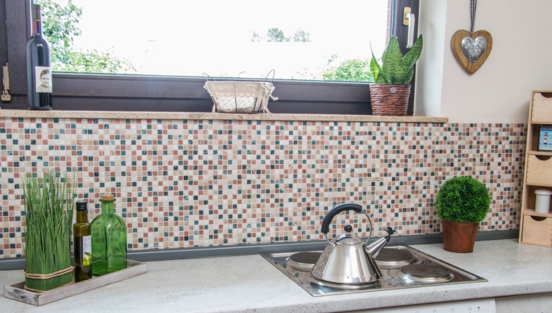 Motif main Carreau de mosaïque Marbre Pierre naturelle crème beige rouge vert Random MOS38-1204_m