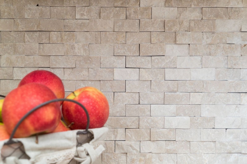 Motif manuel Mosaïque mur en pierre Marbre pierre naturelle ivoire Brick Splitface Botticino Marble 3D MOS45-1202_m