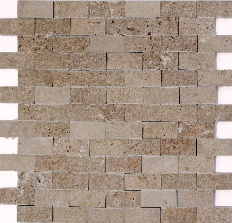 Échantillon manuel de mosaïque mur en pierre travertin pierre naturelle noix Brick Splitface Noce Travertin 3D MOS43-44248_m