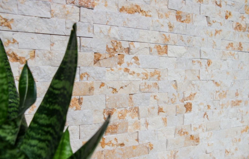 Échantillon manuel de mosaïque de mur en pierre Marbre pierre naturelle Brick Splitface sunny beige 3 D MOS42-X3D46_m
