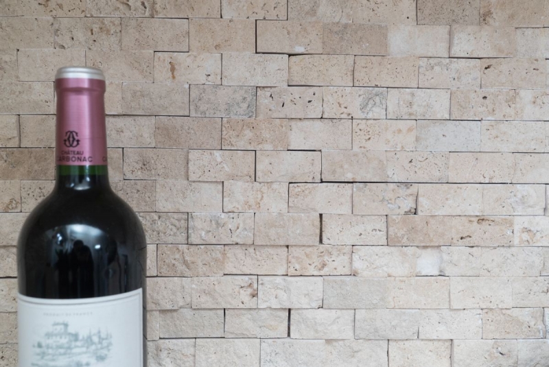 Échantillon manuel de mosaïque mur en pierre travertin pierre naturelle beige Brick Splitface Chiaro Travertin 3D MOS43-46248_m